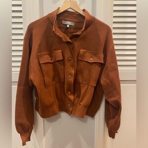 Marled brown bomber jacket sweater